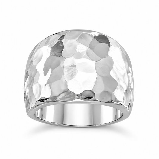 Hammered Cigar Band Ring 925 Sterling Silver Graduated 16.5mm Handmade Size 5-11