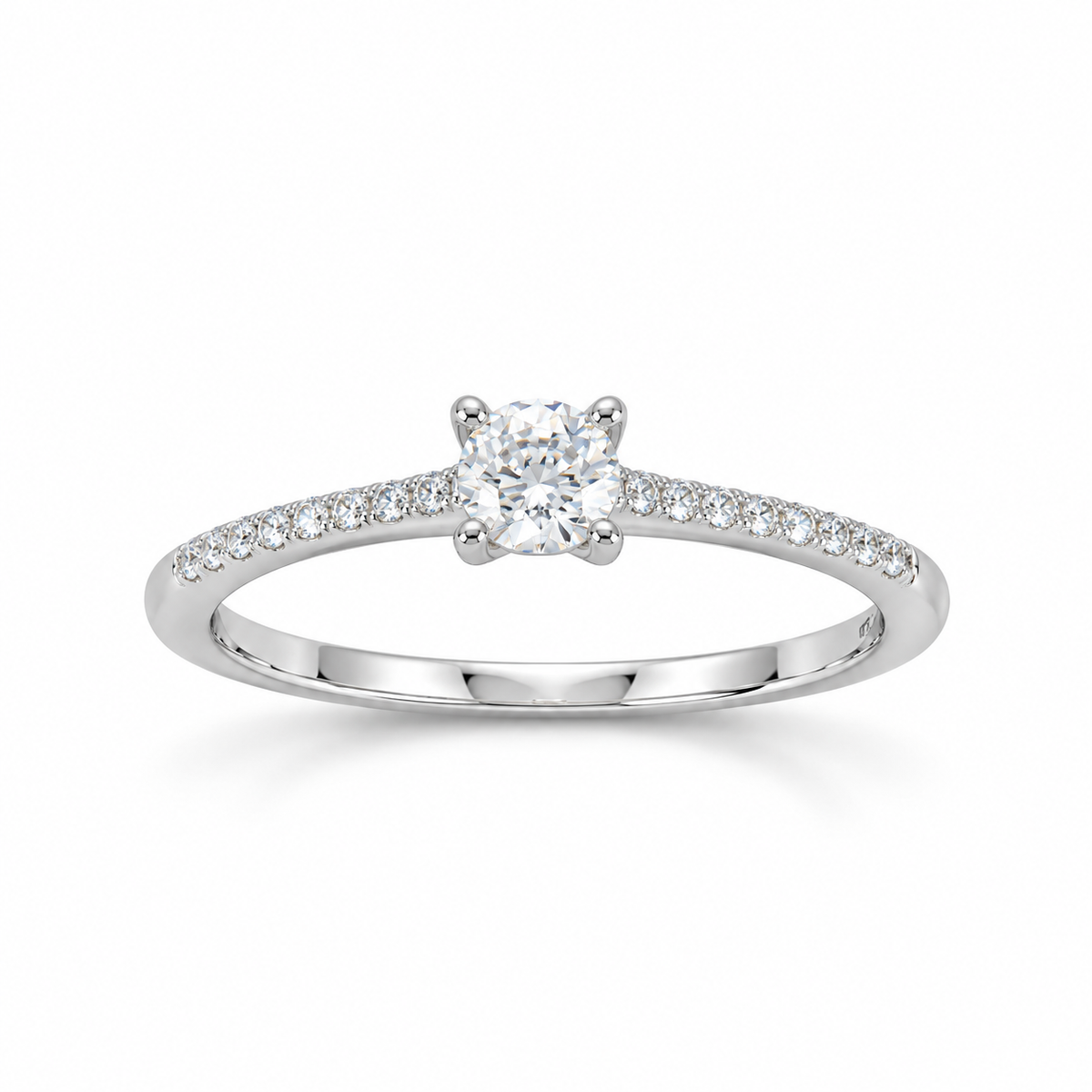 Rhodium Plated 4mm Solitaire CZ Engagement Ring 925 Silver CZ Band 1.4mm Sizes 5-9