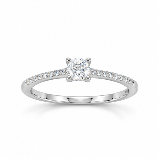 Rhodium Plated 4mm Solitaire CZ Engagement Ring 925 Silver CZ Band 1.4mm Sizes 5-9