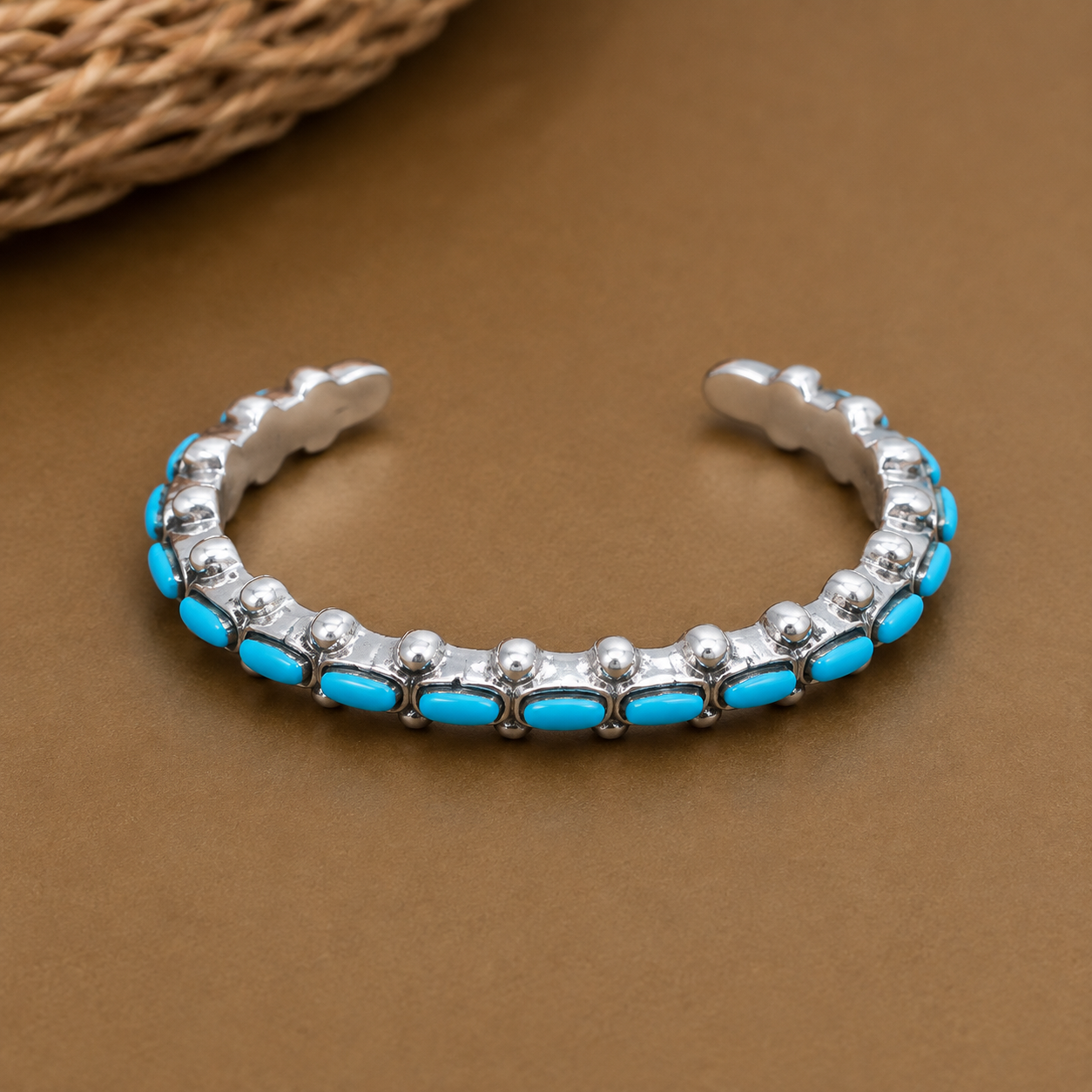 Arizona Turquoise Oval Cuff Bangle - side view 2