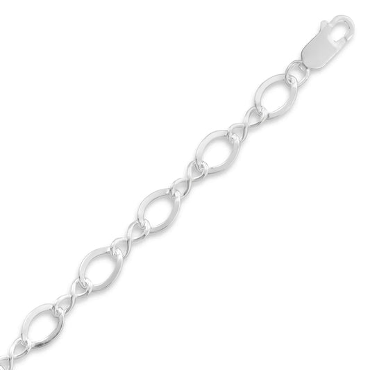 Sterling Silver Figure 8 Charm Bracelet, Polished, 7-9 Inch, 5.5mm Wide, Lobster Clasp