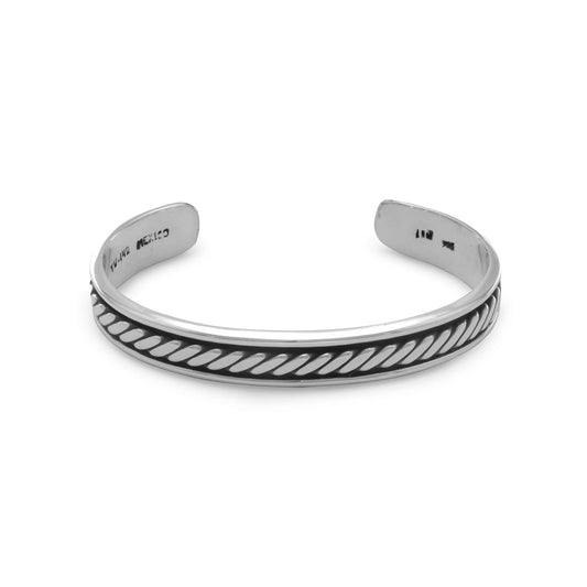 Men's Oxidized Cuff Bracelet - Rope Design