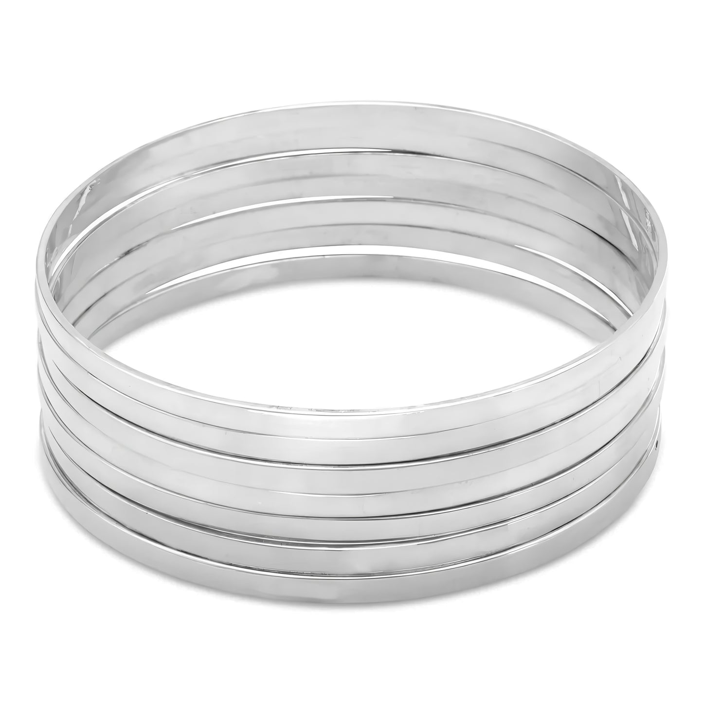 Set of 7 Flat Bangle Bracelets 925 Sterling Silver 3.2mm 65.5mm