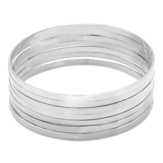 Set of 7 Flat Bangle Bracelets 925 Sterling Silver 3.2mm 65.5mm