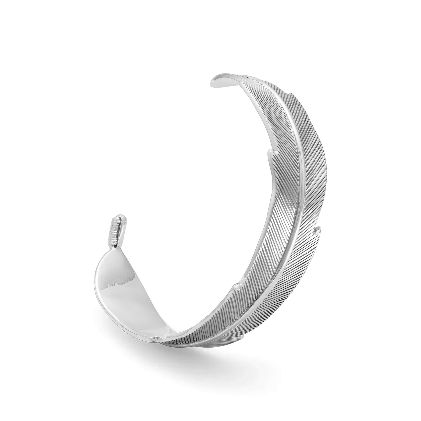 Oxidized Feather Cuff Bracelet 925 Sterling Silver 17mm Wide