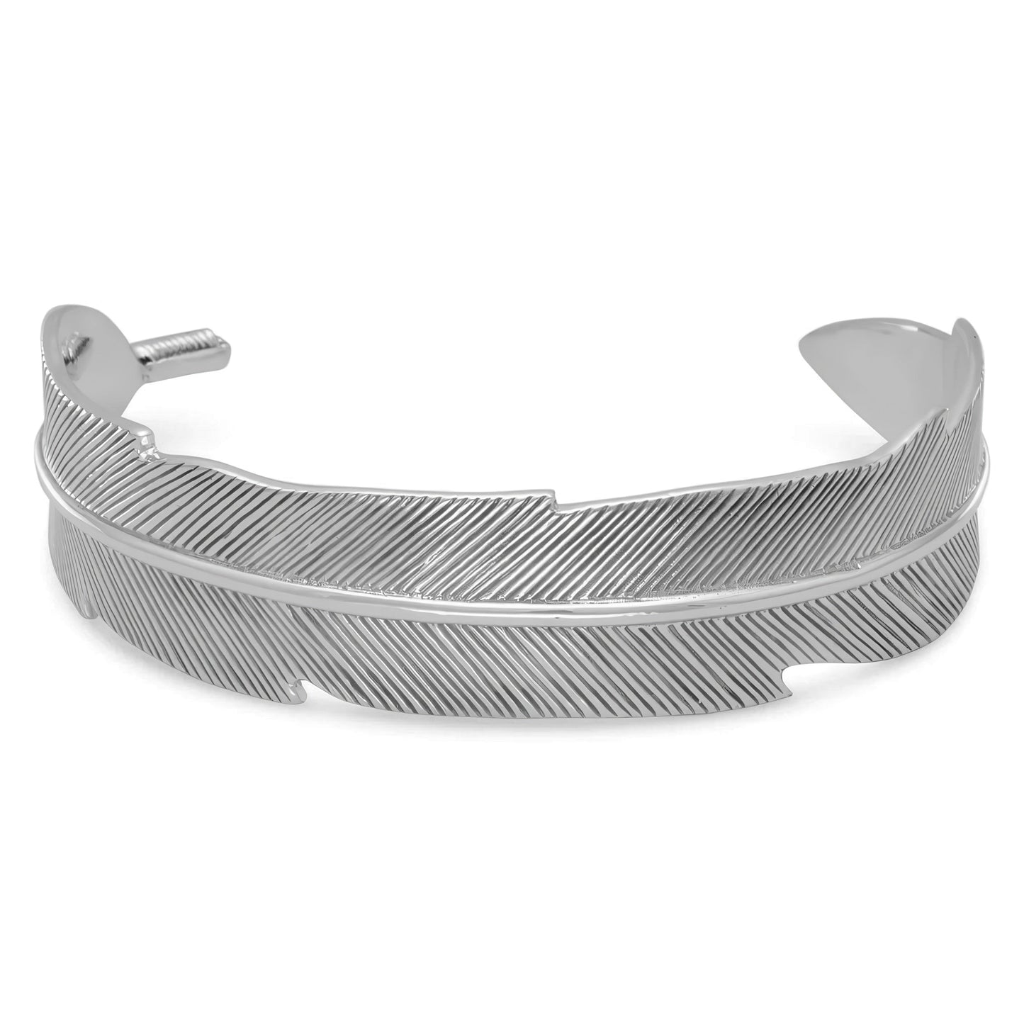Oxidized Feather Cuff Bracelet 925 Sterling Silver 17mm Wide