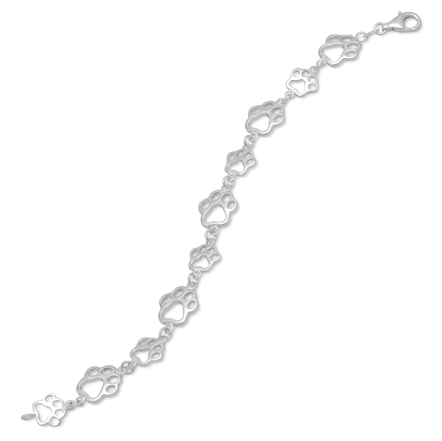 Cutout Paw Print Bracelet 925 Sterling Silver Alternating 9mm 12mm 7.5in
