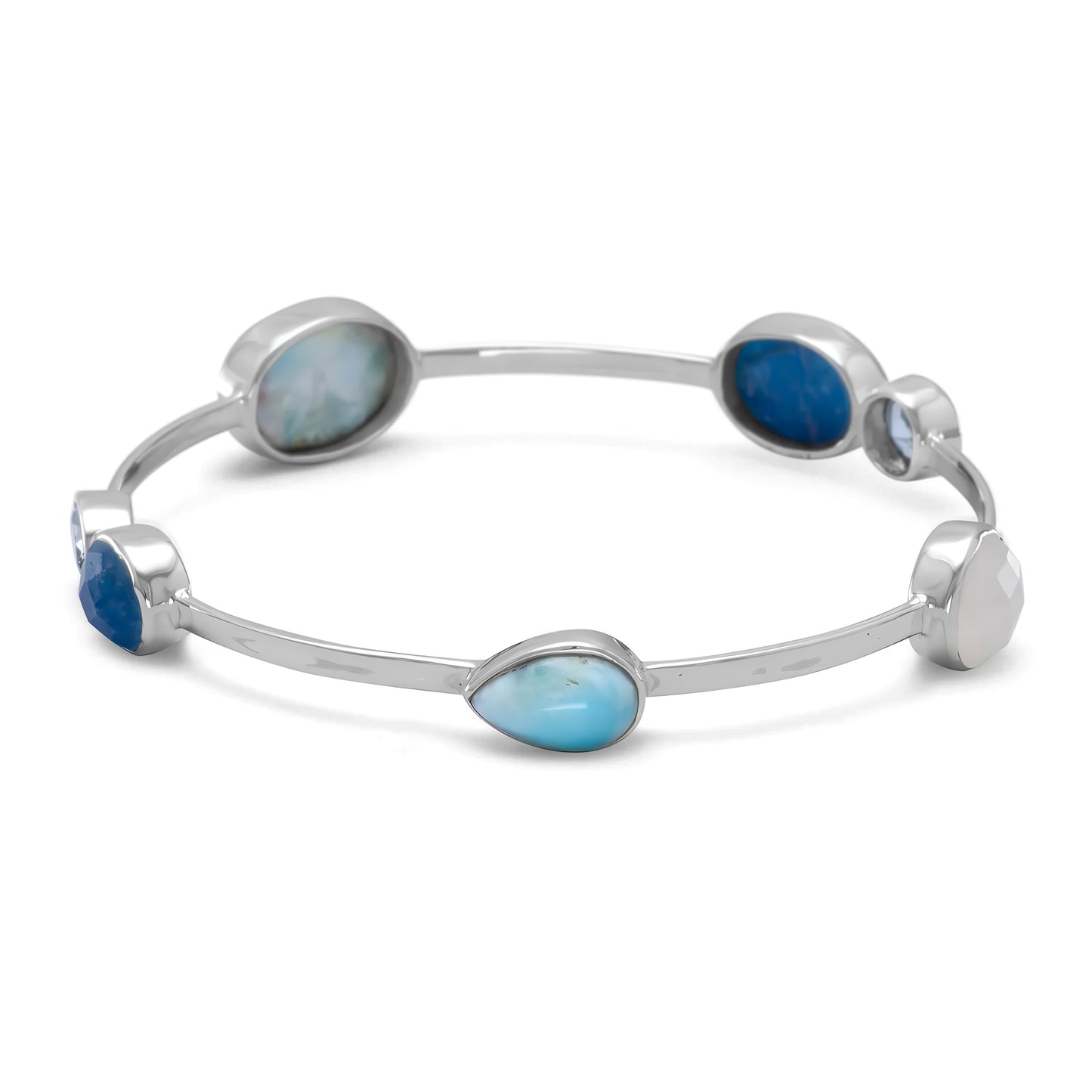 Multi-Stone Bangle Bracelet - Sterling Silver with Topaz Moonstone Larimar Aventurine