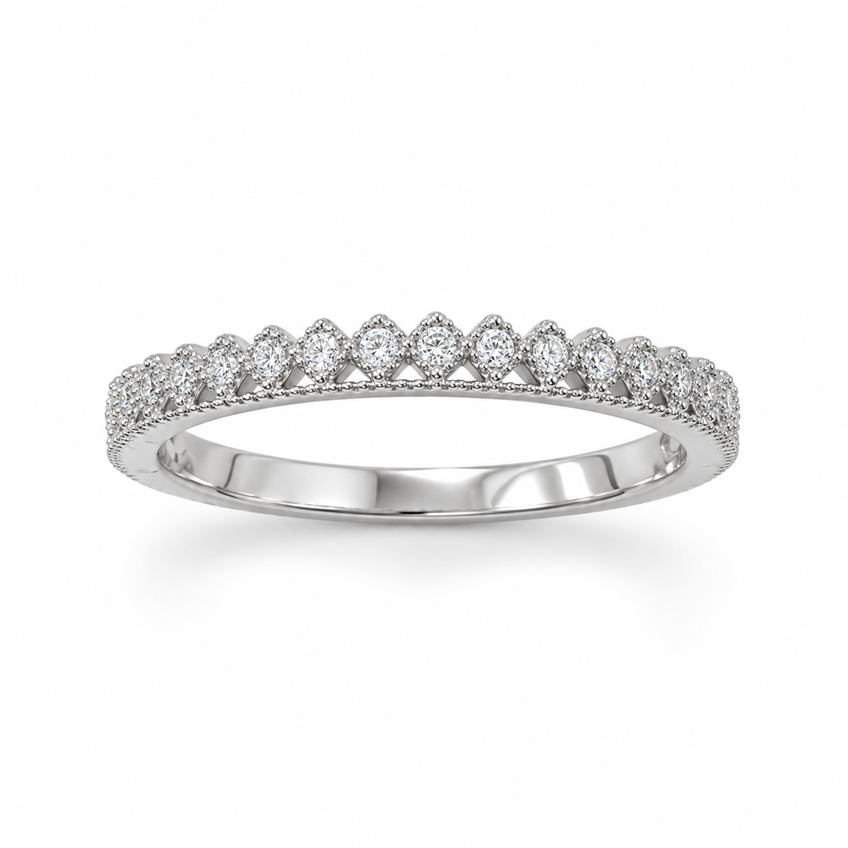 Rhodium Plated CZ Crown Design Ring 925 Silver 21x1.25mm CZ 2.7mm Band Sizes 5-9
