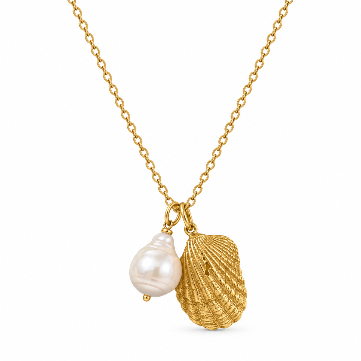 Baroque Pearl Shell Necklace 14K Gold Plated 925 Silver Freshwater 12.5x13.5mm 16+2