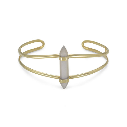 14K Gold Plated Split Cuff with Gray Moonstone Spike Pencil Cut