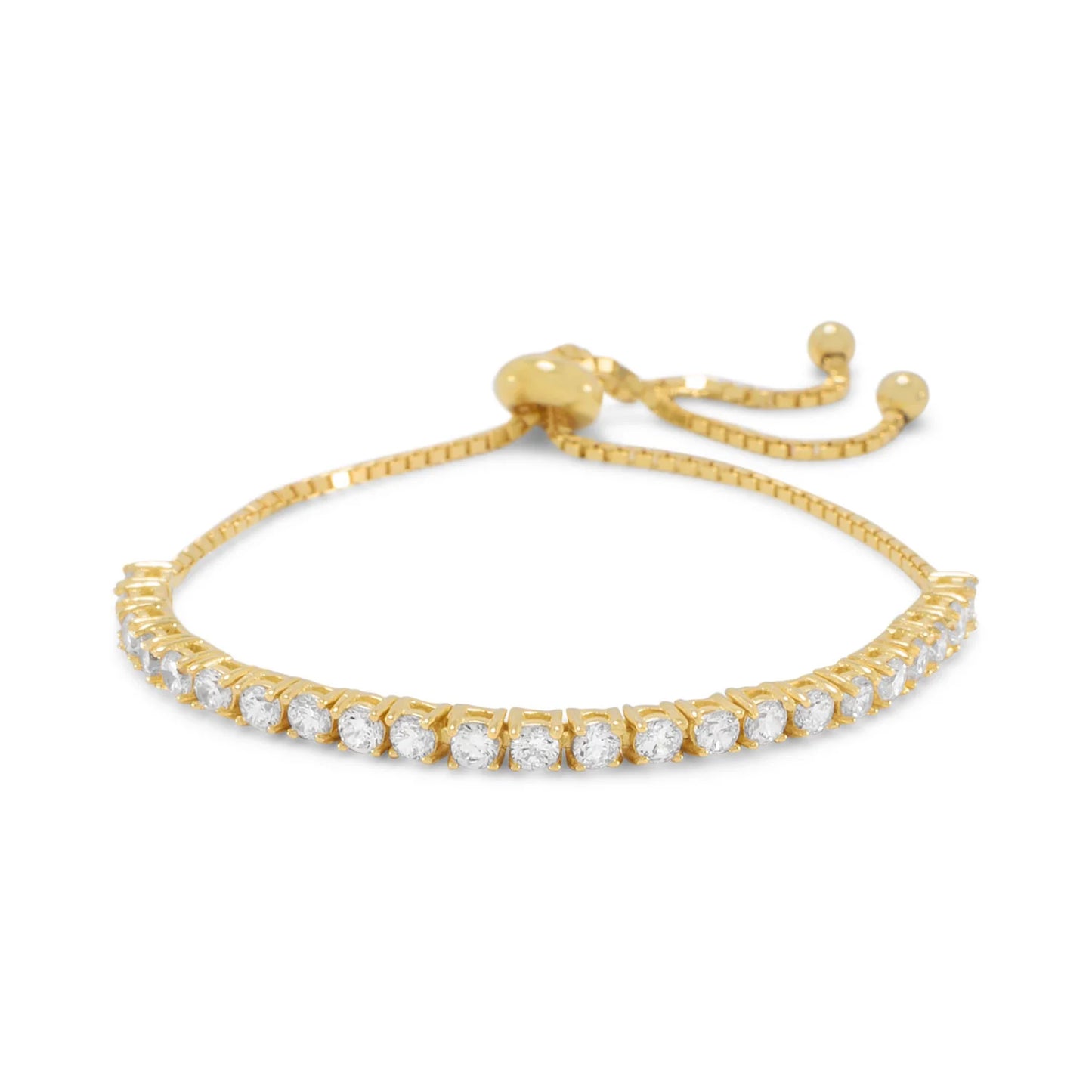 Adjustable Bolo Bracelet with 14K Gold Plating and CZ Design