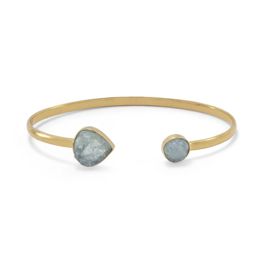 Stunning 14K Gold Plated Aquamarine Cuff Bracelet! Elevate your style now!