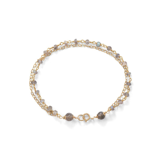 Labradorite Beaded Bracelet - 14K Gold Plated Sterling Silver Double Strand
