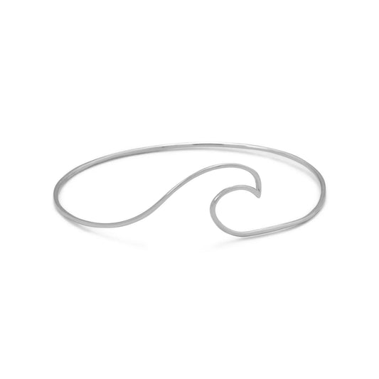 Rhodium Plated Bangle with Wave Design