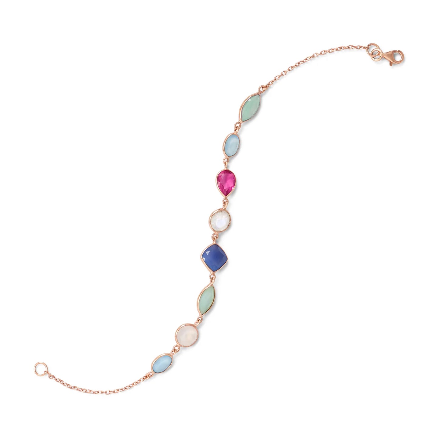 6" + 1" 14 Karat Rose Gold Plated Multi Gemstone Bracelet