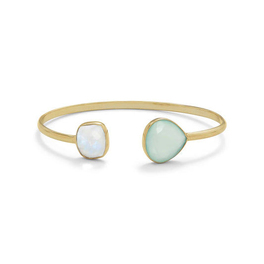 14 Karat Gold Plated Rainbow Moonstone and Green Chalcedony Cuff