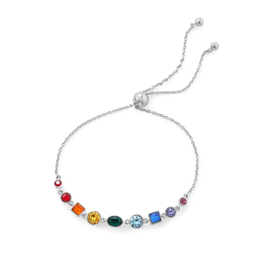 Adjustable Crystal Rainbow Bolo Bracelet (Rhodium Plated)