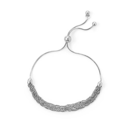 Adjustable Rhodium Plated Chain Bolo Bracelet With Six Strands