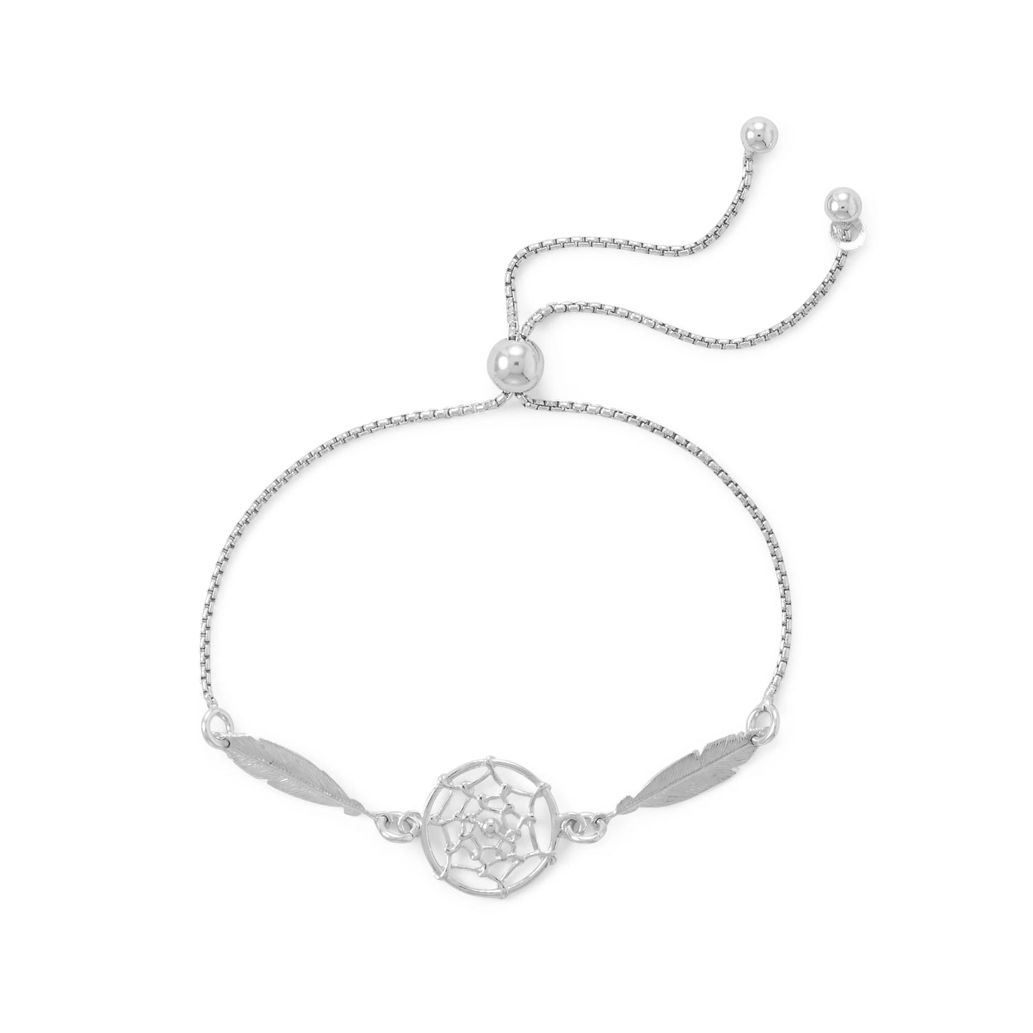 Adjustable Rhodium Plated Dream Catcher Bolo Bracelet