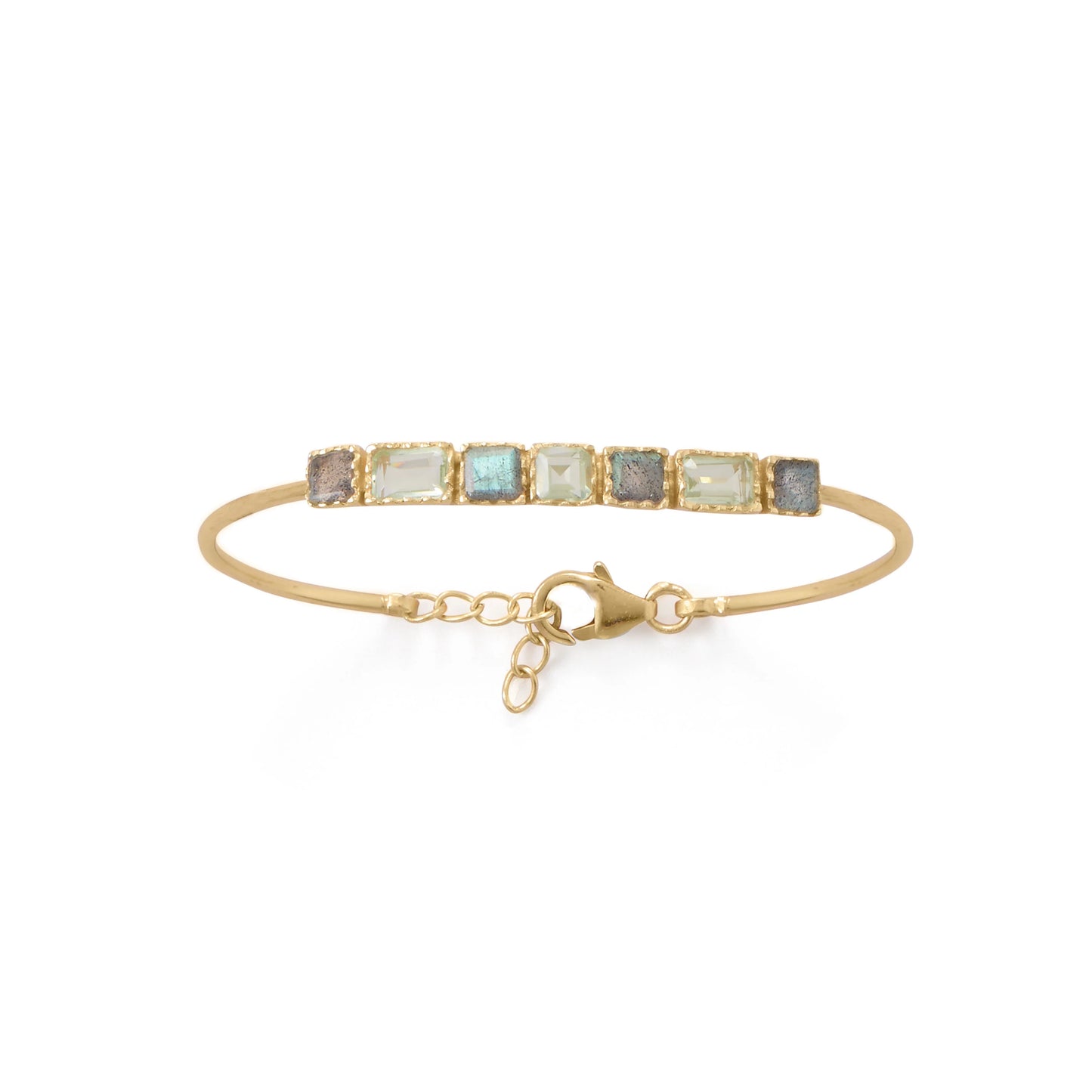 Labradorite Prasiolite Bracelet 14K Gold Plated 925 Silver Safety Chain 7in