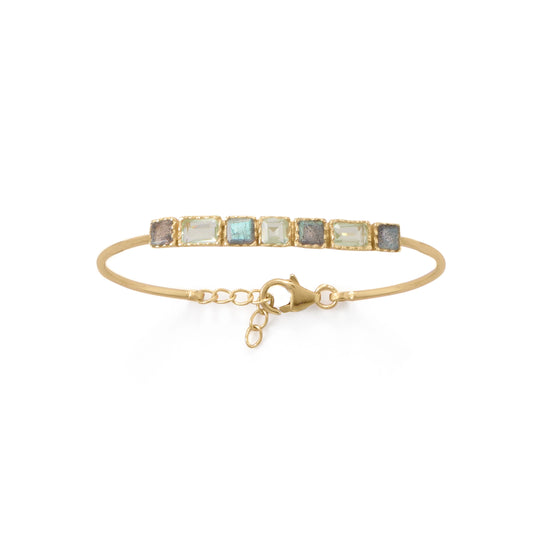 Labradorite and Prasiolite Bracelet - 14K Gold Plated Sterling Silver Cuff