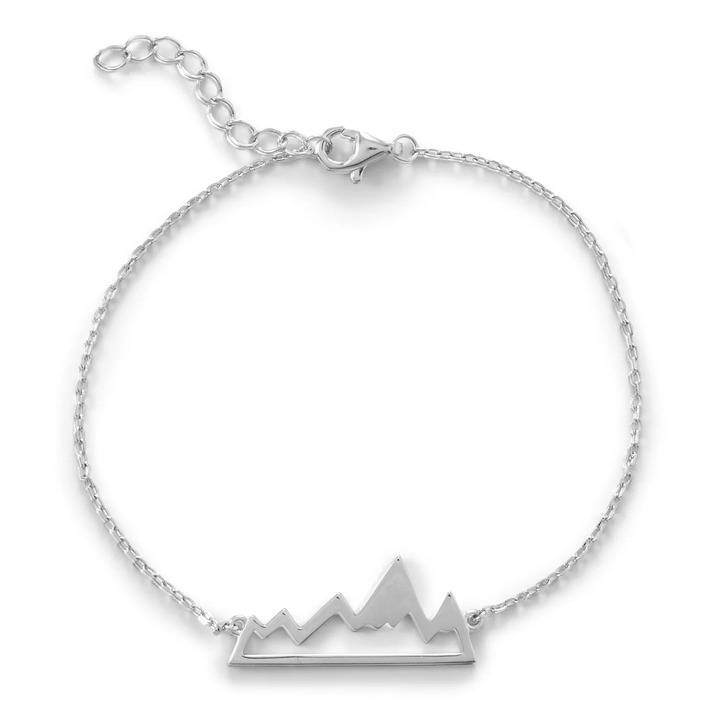 6.5" + 1" Extension  Rhodium Plated Bracelet With Mountain Range Design