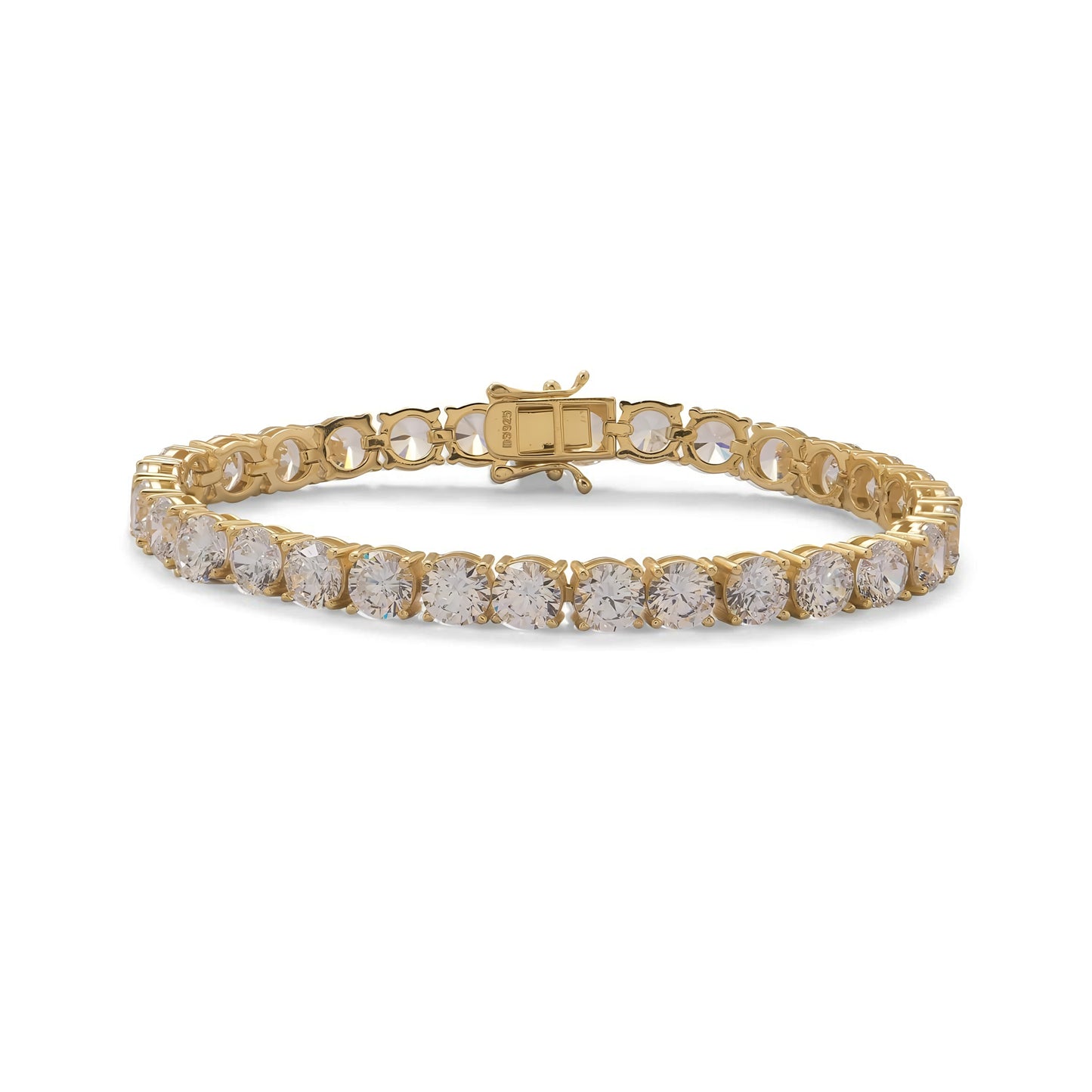 Sterling Silver CZ Tennis Bracelet, 14K Gold Plated, 7.5 Inch Length, 6mm Cubic Zirconia Stones, 30 Pieces, Box Clasp