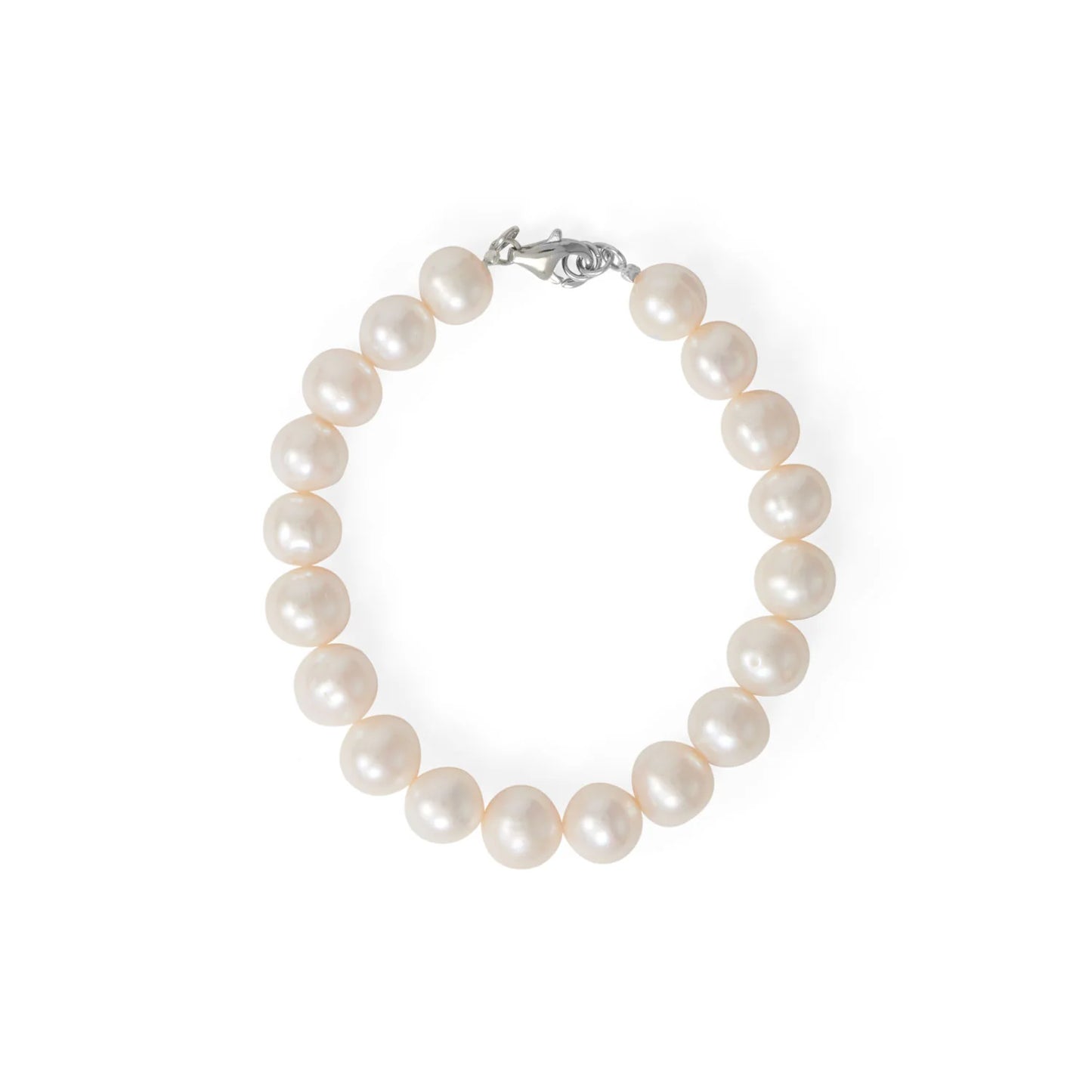 Cultured Freshwater Pearl Bracelet Rhodium Plated 925 Sterling Silver 9.5mm 8in