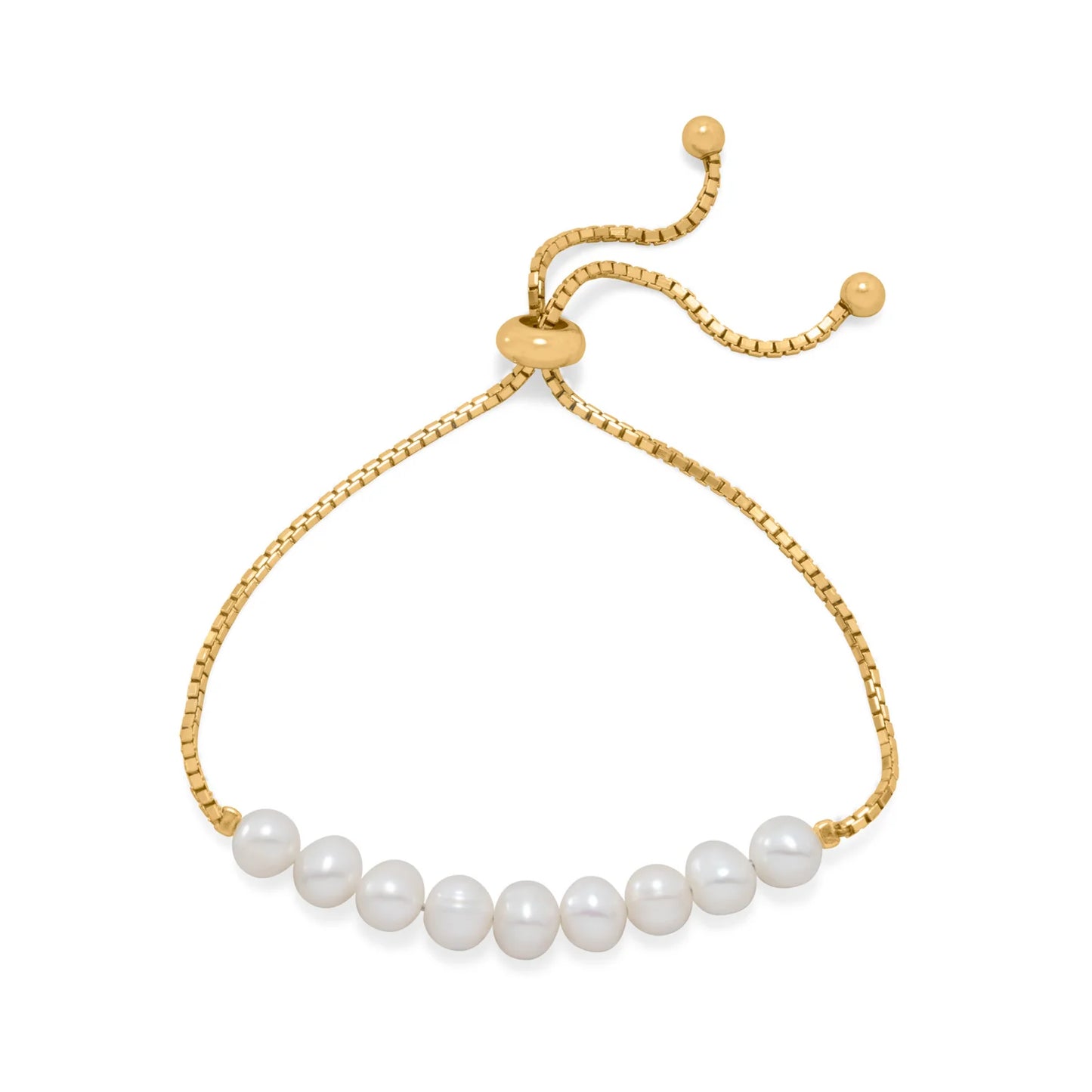 Adjustable 14 Karat Gold Plated Cultured Freshwater Pearl Bolo Bracelet