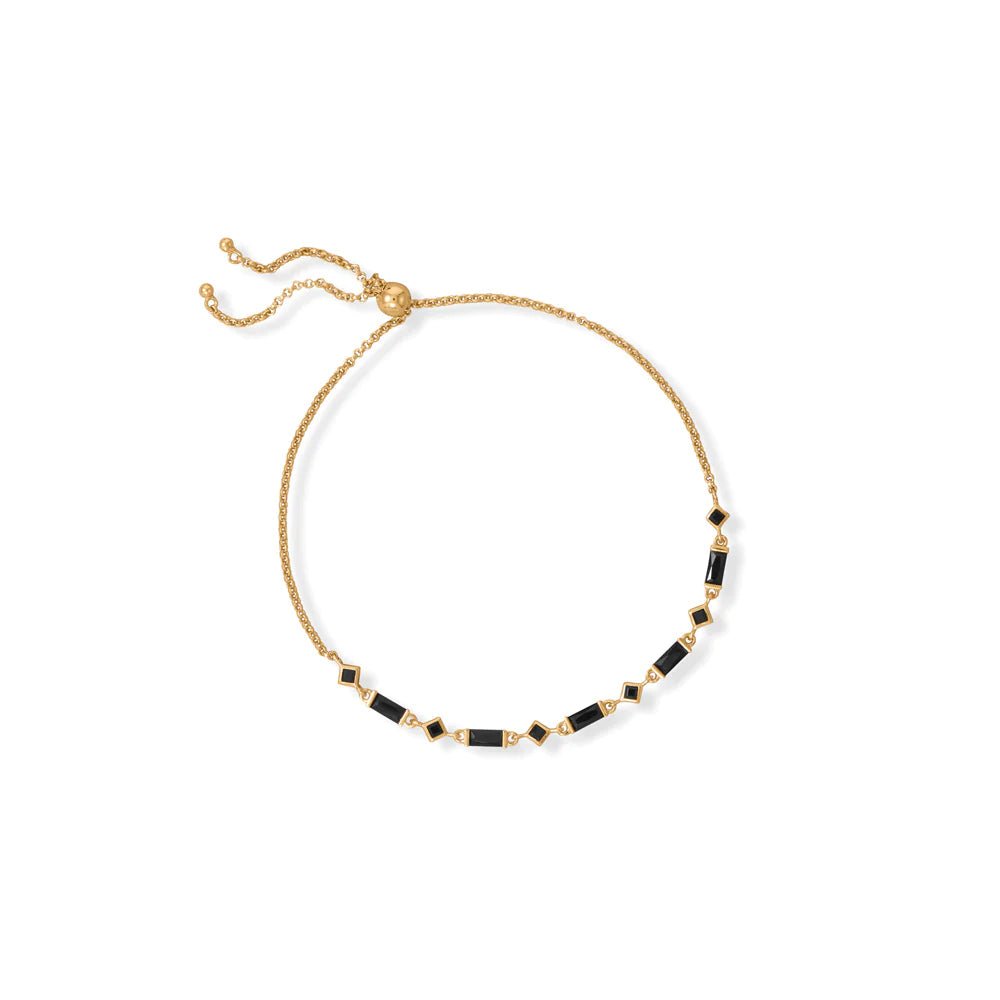 Adjustable 14K Gold-Plated Black CZ Bolo Bracelet