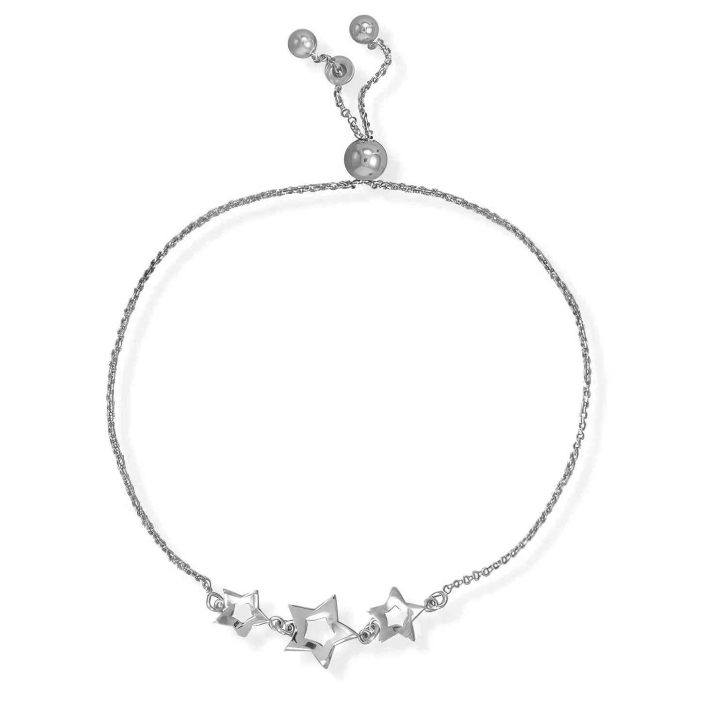 Starlight Slider - Italian Rhodium Plated Triple Star Bolo Bracelet | Adjustable to 9"