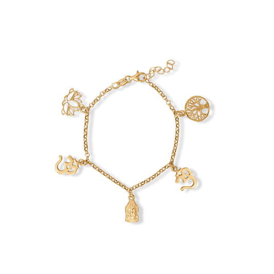 Om Charm Bracelet - 14K Gold Plated with 6.5 "+ 1" Extension