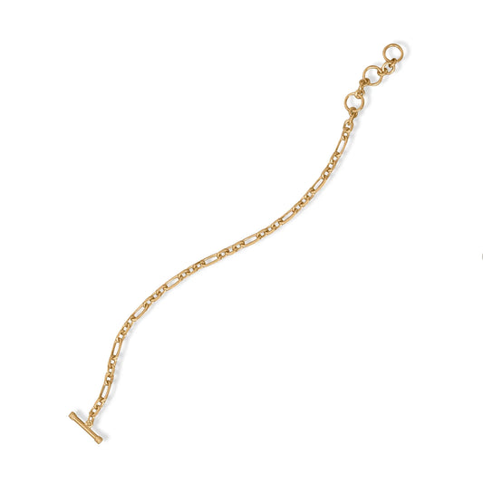 7.5" 14 Karat Gold Plated Figaro Bracelet - Toggle Closure