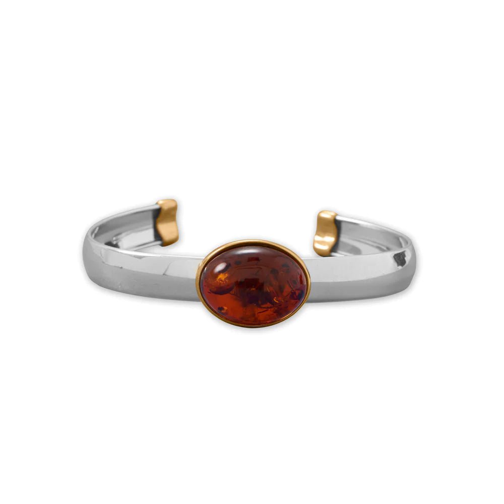 Baltic Amber Flex Cuff Bracelet - Plated in 24 Karat Gold!