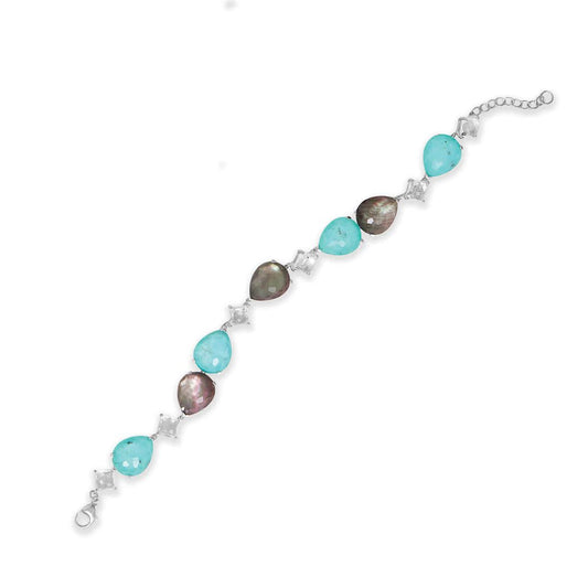 7" + 1" Topaz, Turquoise and Mother of Pearl Bracelet - Passionately designed for you. Add it to your collection today!