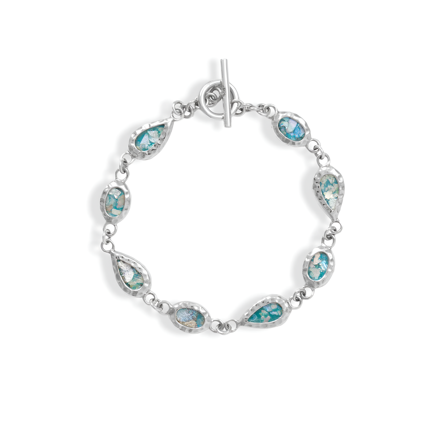 Timeless Elegance Toggle - Oxidized Pear & Oval Roman Glass Bracelet | 7.5" with Certificate