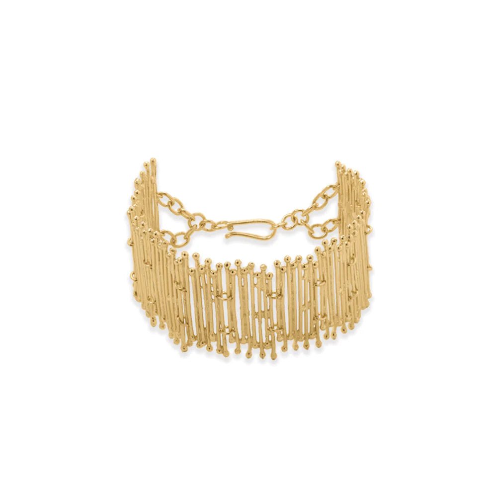 14K Gold Textured Bar Bracelet, 8"