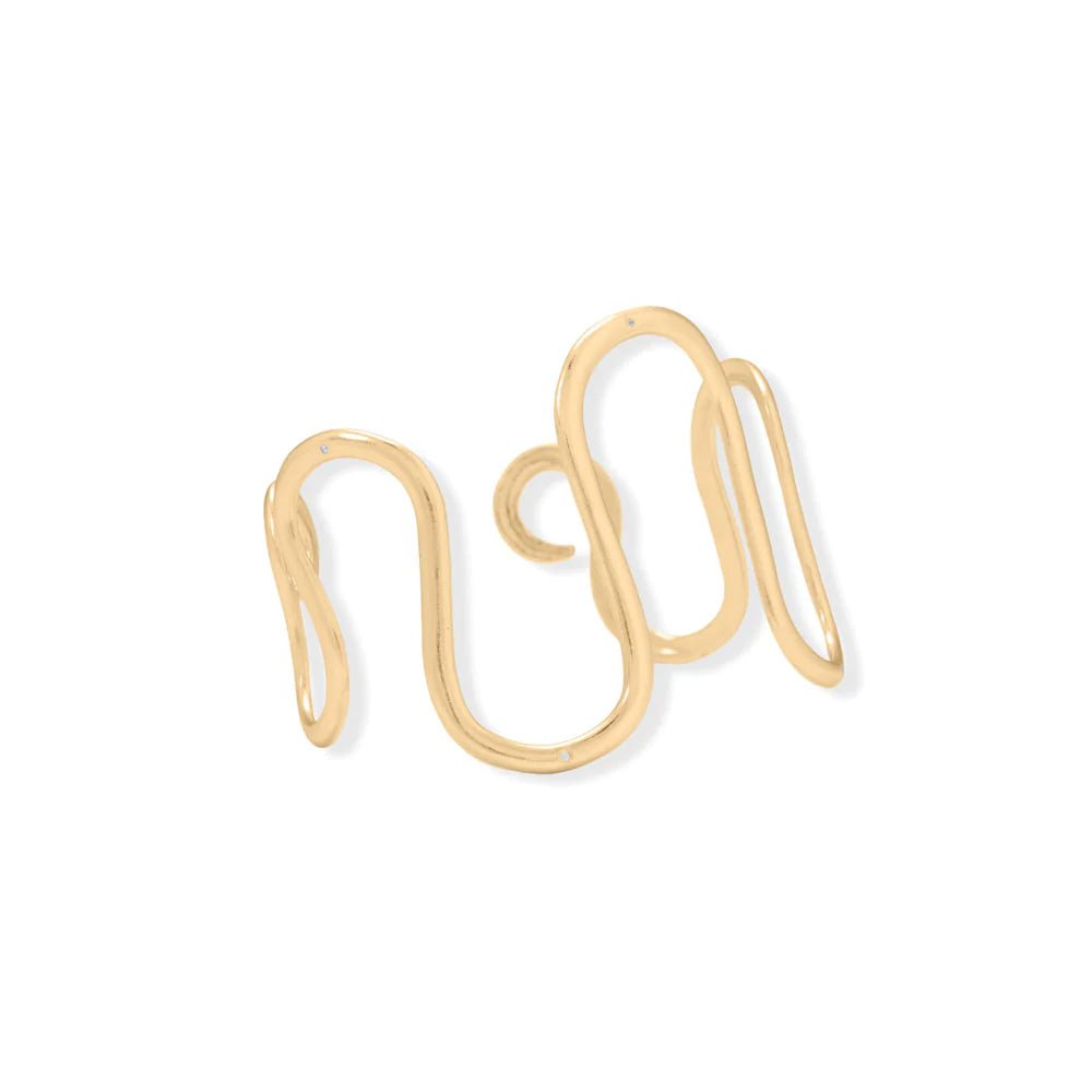 Elegant 14K Gold Plated Wavy Cuff Bracelet with CZ Accents