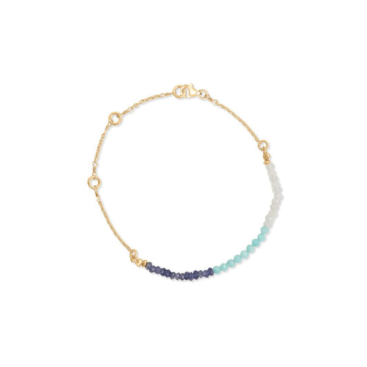 14K Gold Plated Multi Stone Beaded Bracelet, 6"+1"+1"