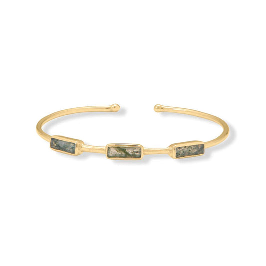 Enchanting Moss Agate Cuff Bracelet in 14K Gold Plating