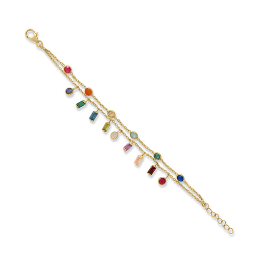 6" + 1" 14 Karat Gold Plated Multi Stone Bracelet