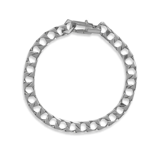 Bold Statement Bracelet - Square Curb Chain Rhodium Plated Sterling Silver