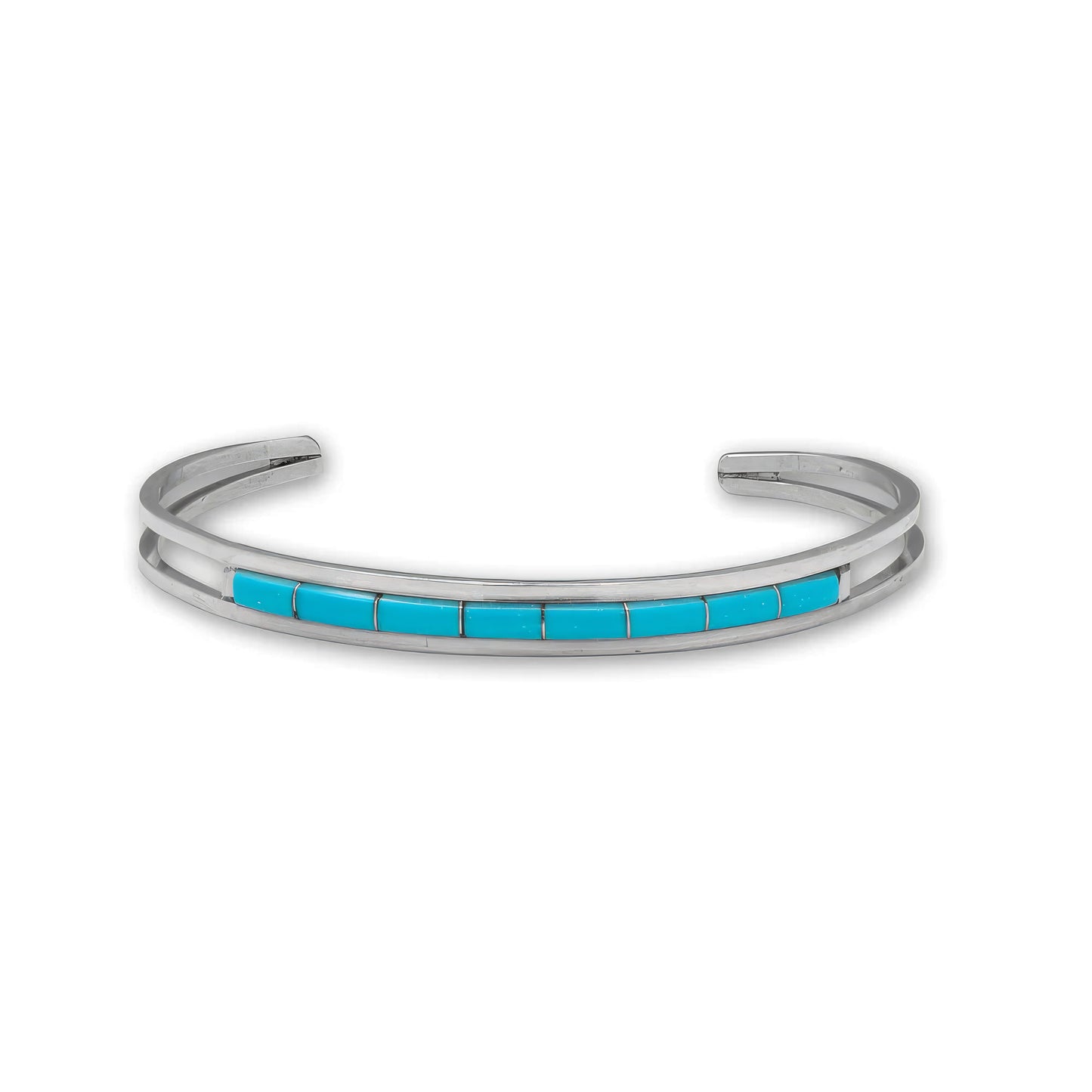 Kingman Turquoise Cuff Bracelet Navajo Handcrafted 925 Silver USA 6mm 6.1mm 60mm