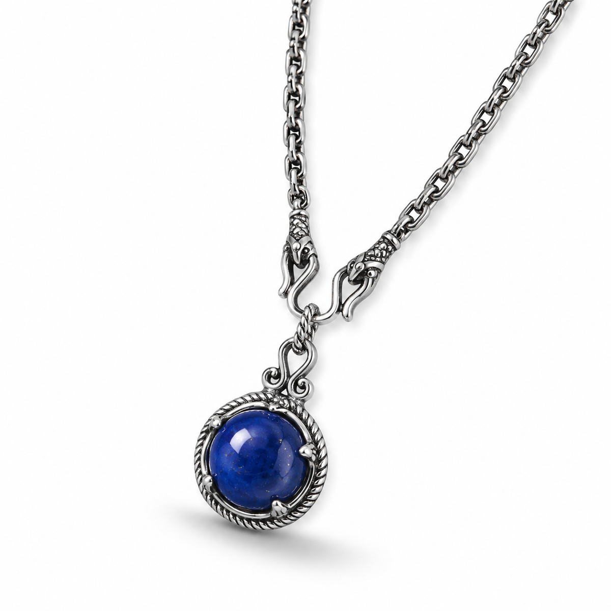 Reversible Lapis Moonstone Necklace Oxidized 925 Silver 10mm Pendant 18+2in