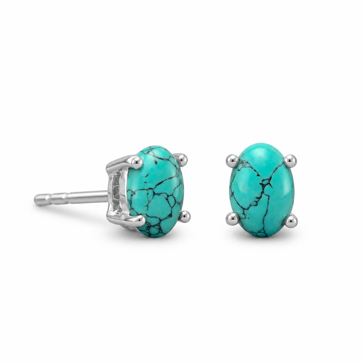 Stabilized Turquoise Stud Earrings 925 Sterling Silver 4mm x 6mm
