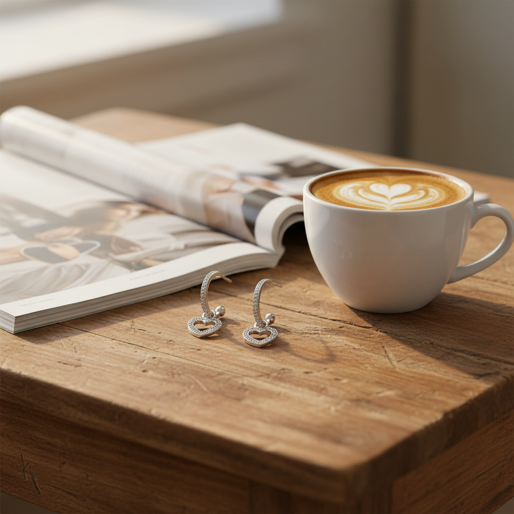 咖啡桌場景 2 - 木質桌面與拿鐵