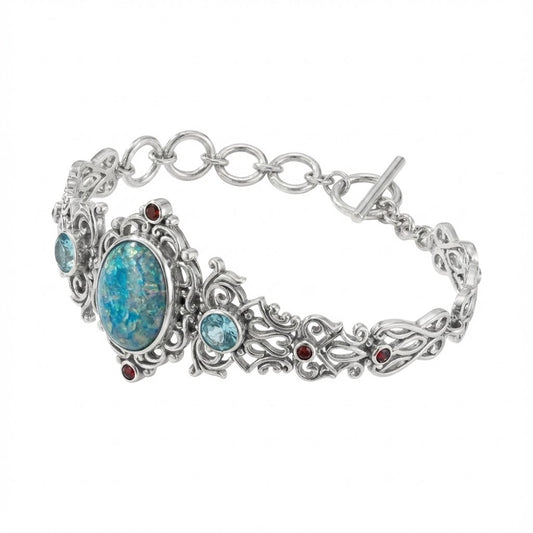 Ancient Treasures Toggle - Oxidized Roman Glass & Garnet Bracelet | 6-8" Adjustable with Certificate