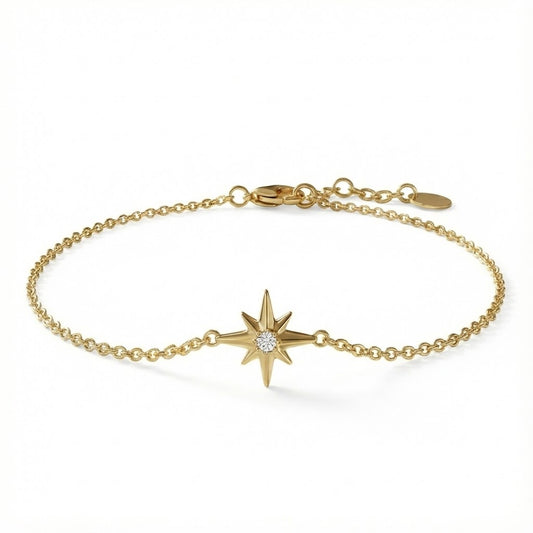 14K Gold Plated Sterling Silver Star CZ Bracelet, 6.5 Inch with 1 Inch Extender, Italian Made