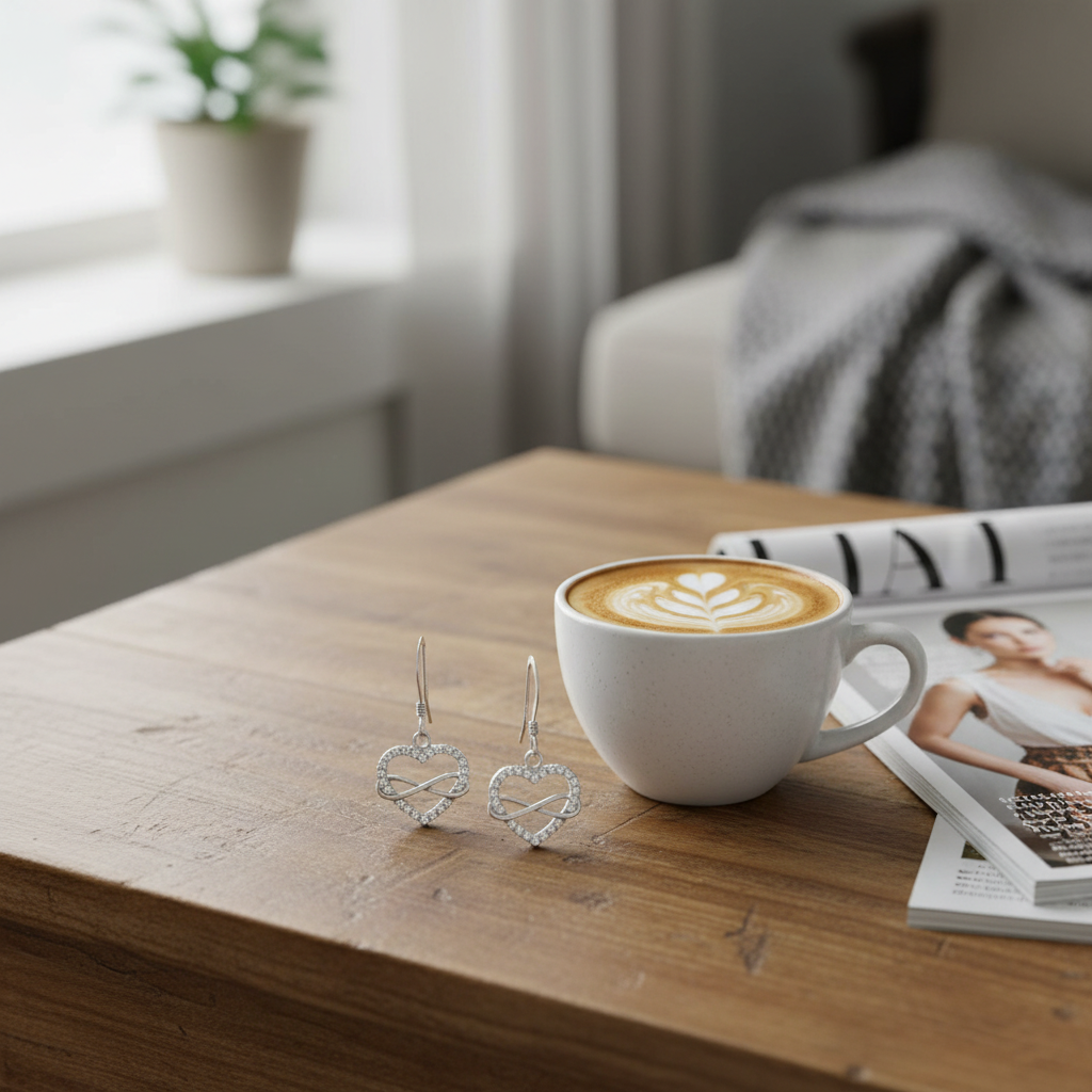 咖啡桌場景 2 - 木質桌面與拿鐵